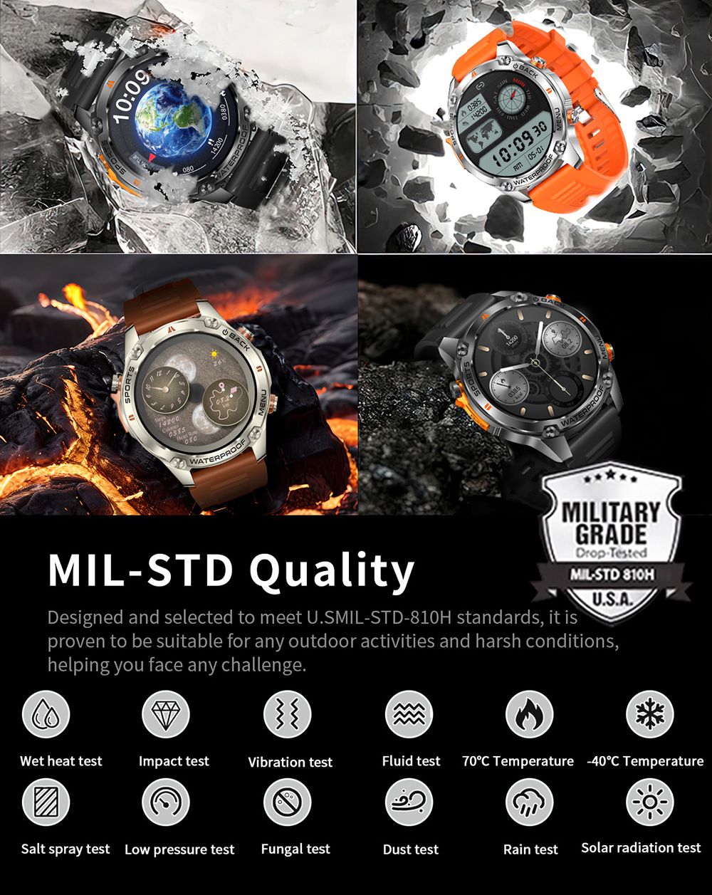 SENBONO G100 Smartwatch, DIY Video Watch Dial, 5ATM Waterproof, Health Monitoring, Bluetooth Calling, GPS Positioning, 100+ Sport Modes - Silver Brown