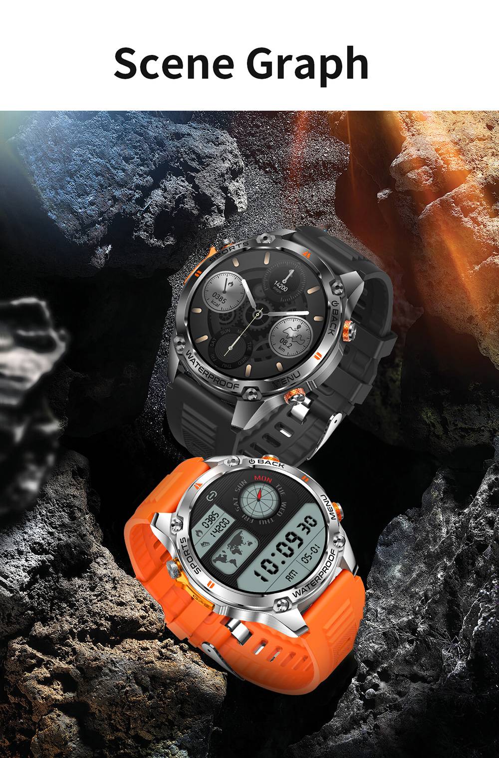 SENBONO G100 Smartwatch, DIY Video Watch Dial, 5ATM Waterproof, Health Monitoring, Bluetooth Calling, GPS Positioning, 100+ Sport Modes - Silver Brown