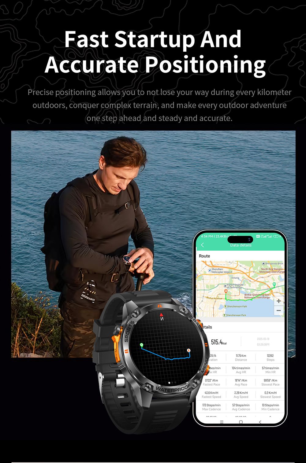 SENBONO G100 Smartwatch, DIY Video Watch Dial, 5ATM Waterproof, Health Monitoring, Bluetooth Calling, GPS Positioning, 100+ Sport Modes - Silver Orange