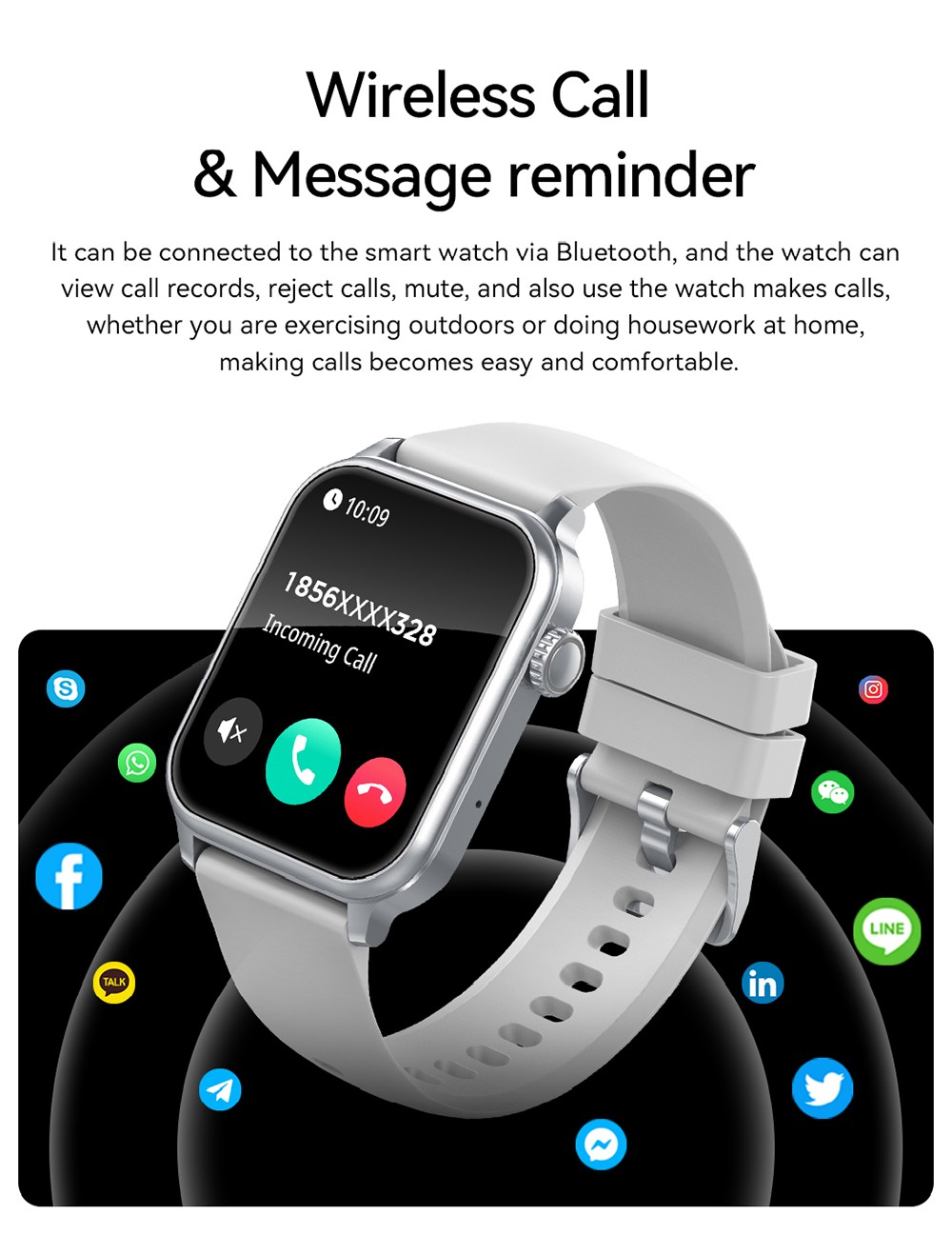 SENBONO JX633 Smartwatch, 1.83 inch Screen, IP68 Waterproof, 600mAh Battery, 100+ Sports Modes, Bluetooth Calling, Sleep Monitoring - Black