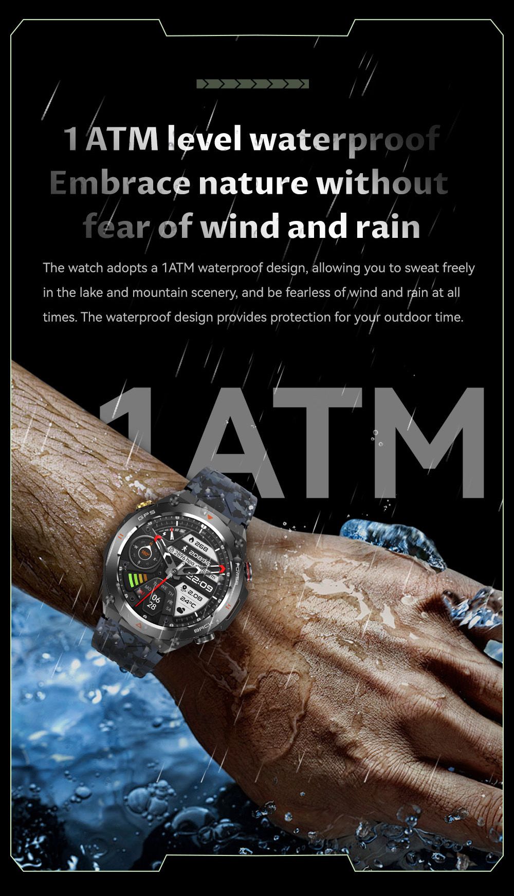 SENBONO KC82 Smartwatch, Health Monitoring, Bluetooth Calling, 100+ Sports Modes, AI Voice Assistant, Built-in GPS, 1ATM Waterproof - Black Dial