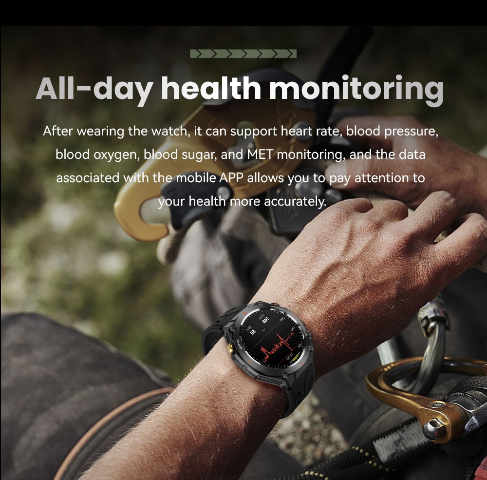 SENBONO KC82 Smartwatch, Health Monitoring, Bluetooth Calling, 100+ Sports Modes, AI Voice Assistant, Built-in GPS, 1ATM Waterproof - Black Dial