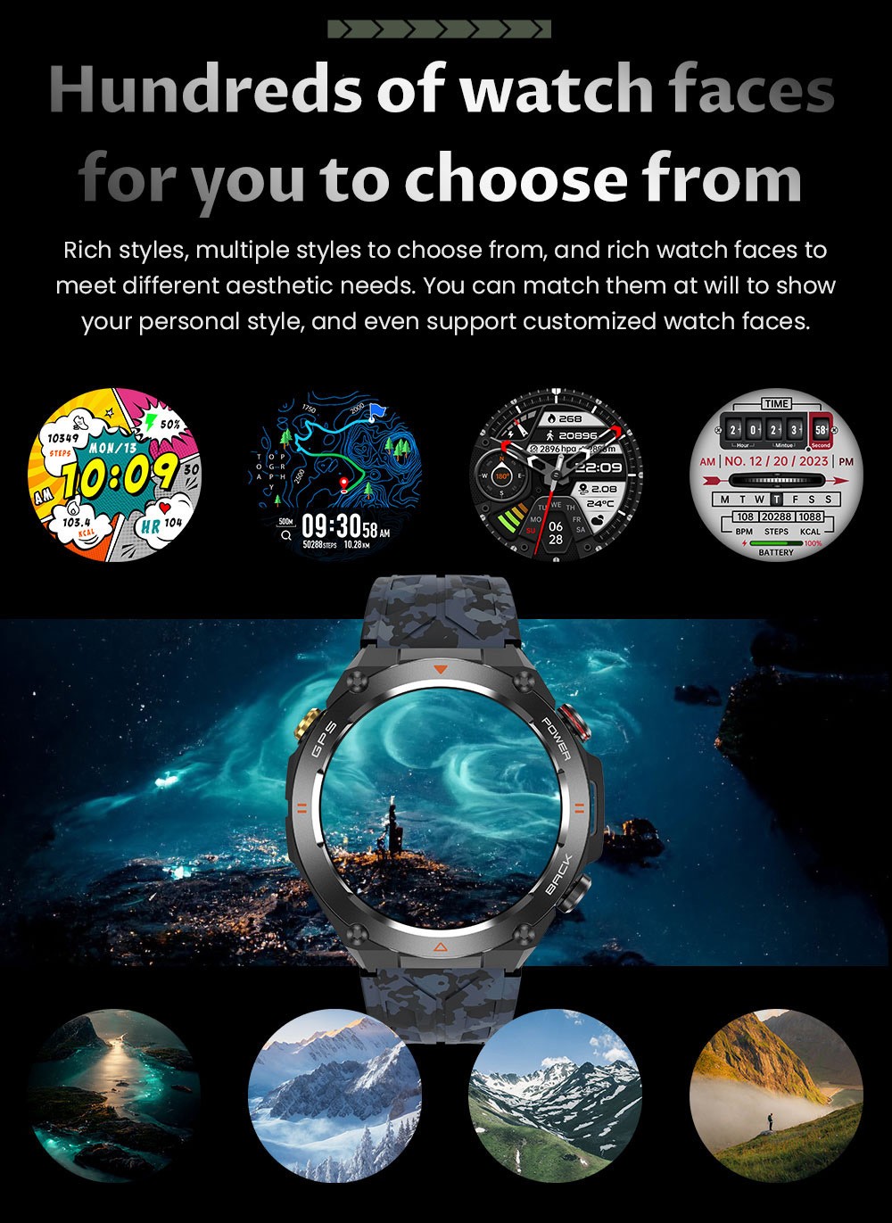 SENBONO KC82 Smartwatch, Health Monitoring, Bluetooth Calling, 100+ Sports Modes, AI Voice Assistant, Built-in GPS, 1ATM Waterproof - Black Dial