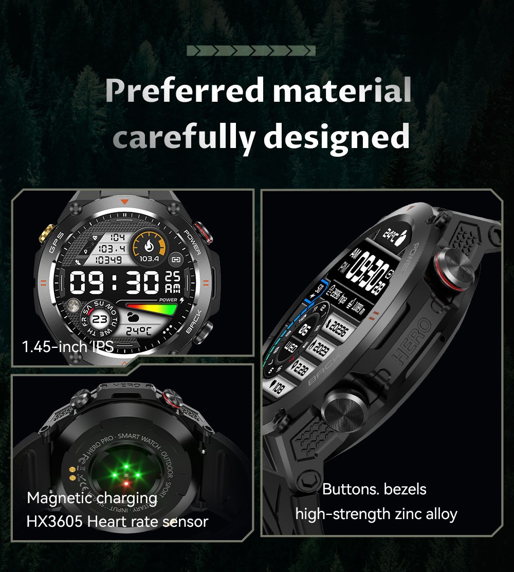 SENBONO KC82 Smartwatch, Health Monitoring, Bluetooth Calling, 100+ Sports Modes, AI Voice Assistant, Built-in GPS, 1ATM Waterproof - Black Dial