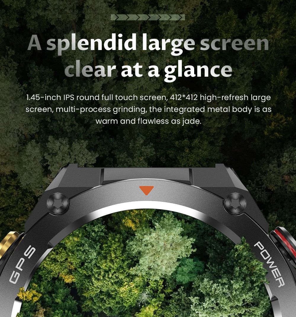 SENBONO KC82 Smartwatch, Health Monitoring, Bluetooth Calling, 100+ Sports Modes, AI Voice Assistant, Built-in GPS, 1ATM Waterproof - Black Dial