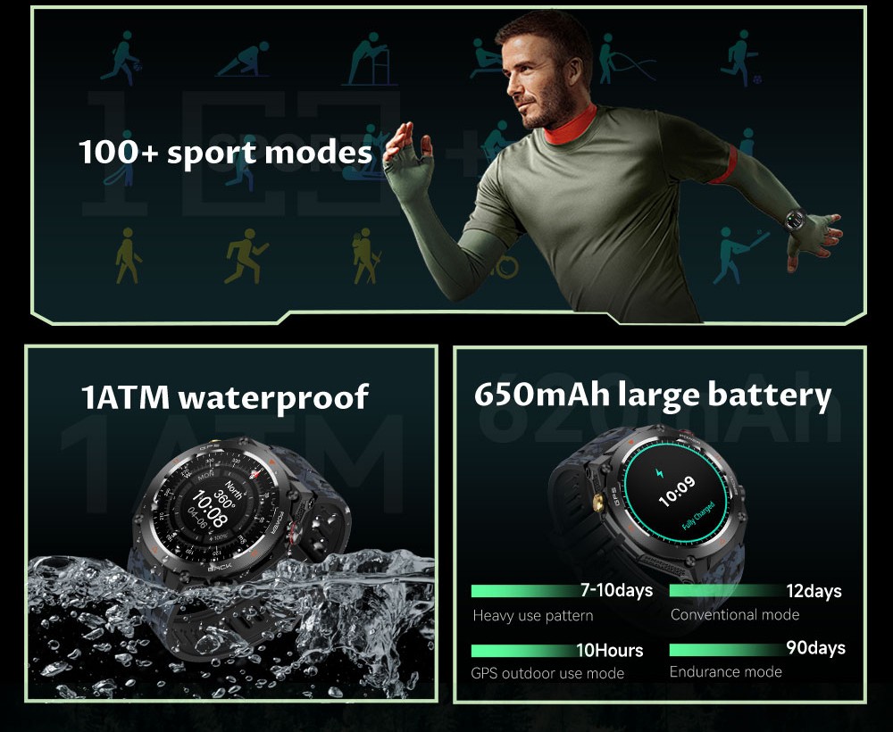 SENBONO KC82 Smartwatch, Health Monitoring, Bluetooth Calling, 100+ Sports Modes, AI Voice Assistant, Built-in GPS, 1ATM Waterproof - Golden Dial