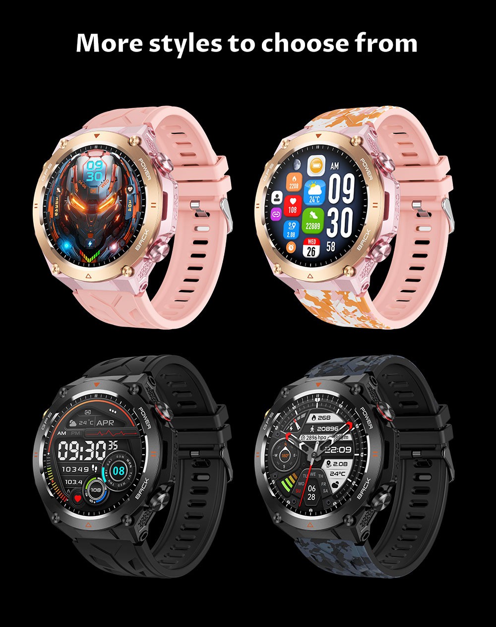 SENBONO KC82 Smartwatch, Health Monitoring, Bluetooth Calling, 100+ Sports Modes, AI Voice Assistant, Built-in GPS, 1ATM Waterproof - Golden Dial