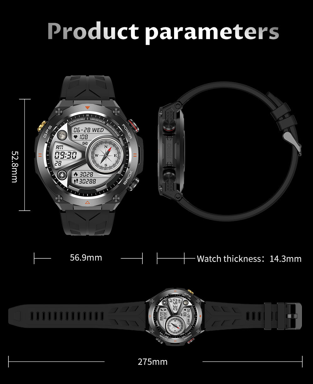 SENBONO KC82 Smartwatch, Health Monitoring, Bluetooth Calling, 100+ Sports Modes, AI Voice Assistant, Built-in GPS, 1ATM Waterproof - Golden Dial