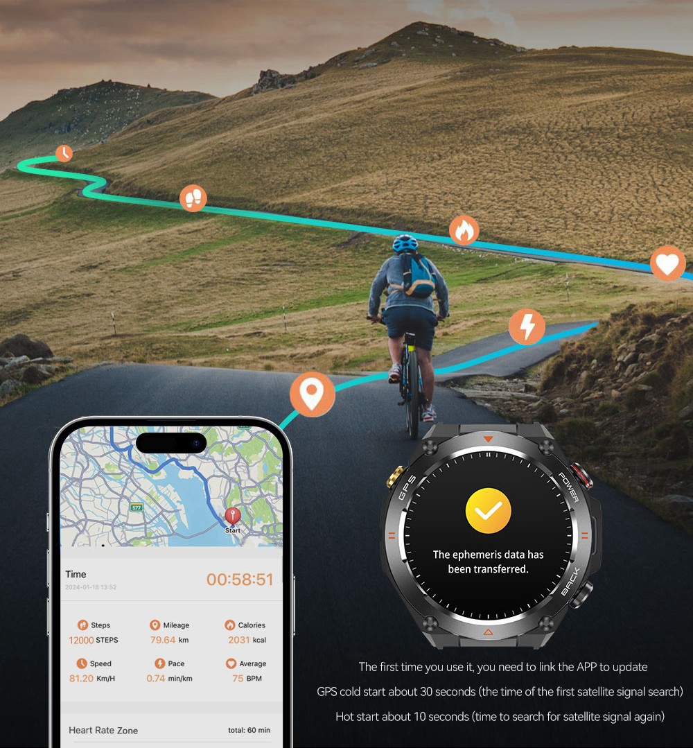 SENBONO KC82 Smartwatch, Health Monitoring, Bluetooth Calling, 100+ Sports Modes, AI Voice Assistant, Built-in GPS, 1ATM Waterproof - Golden Dial