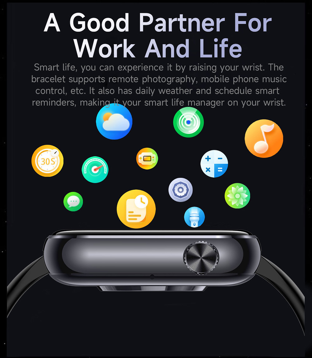 SENBONO M100 Smartwatch, Health Monitoring, DIY Video Dial, Local Music Play, 100+ Sport Modes - Black