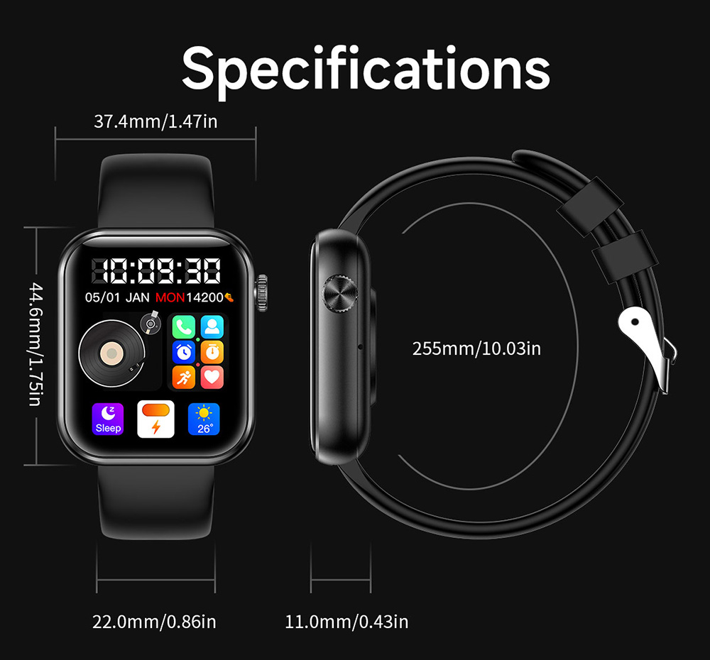 SENBONO M100 Smartwatch, Health Monitoring, DIY Video Dial, Local Music Play, 100+ Sport Modes - Black