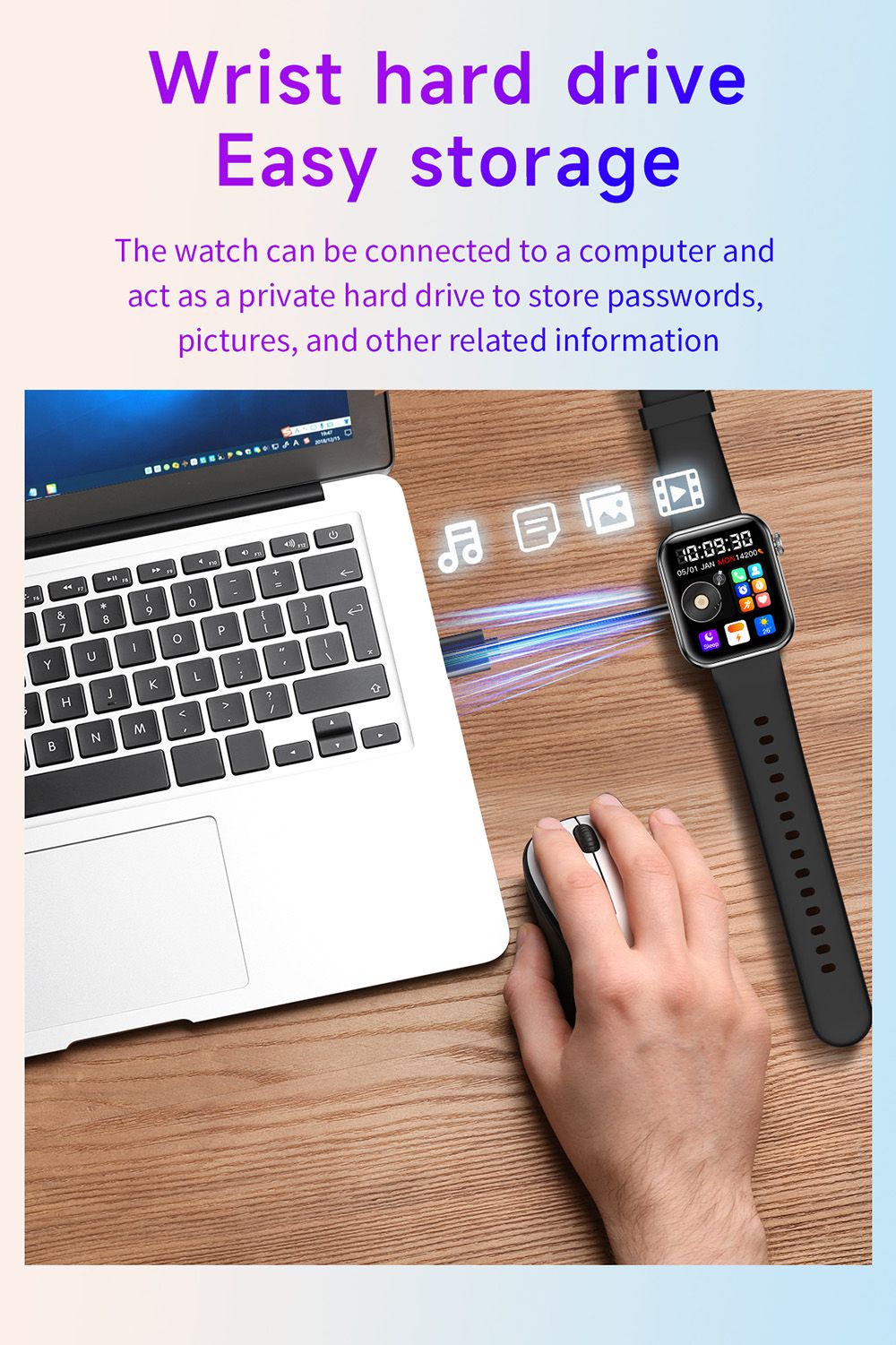 SENBONO M100 Smartwatch, Health Monitoring, DIY Video Dial, Local Music Play, 100+ Sport Modes - Black