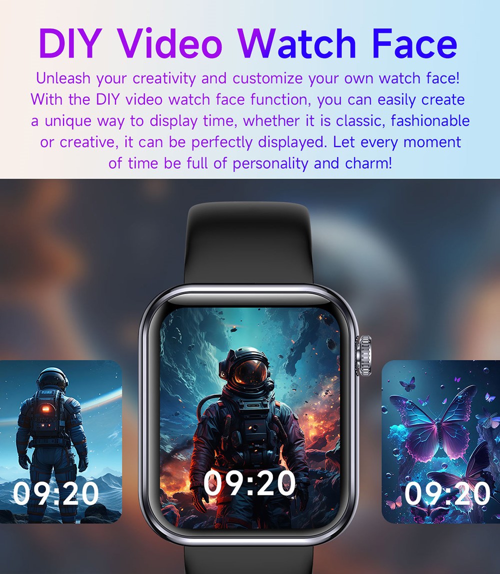 SENBONO M100 Smartwatch, Health Monitoring, DIY Video Dial, Local Music Play, 100+ Sport Modes - Black