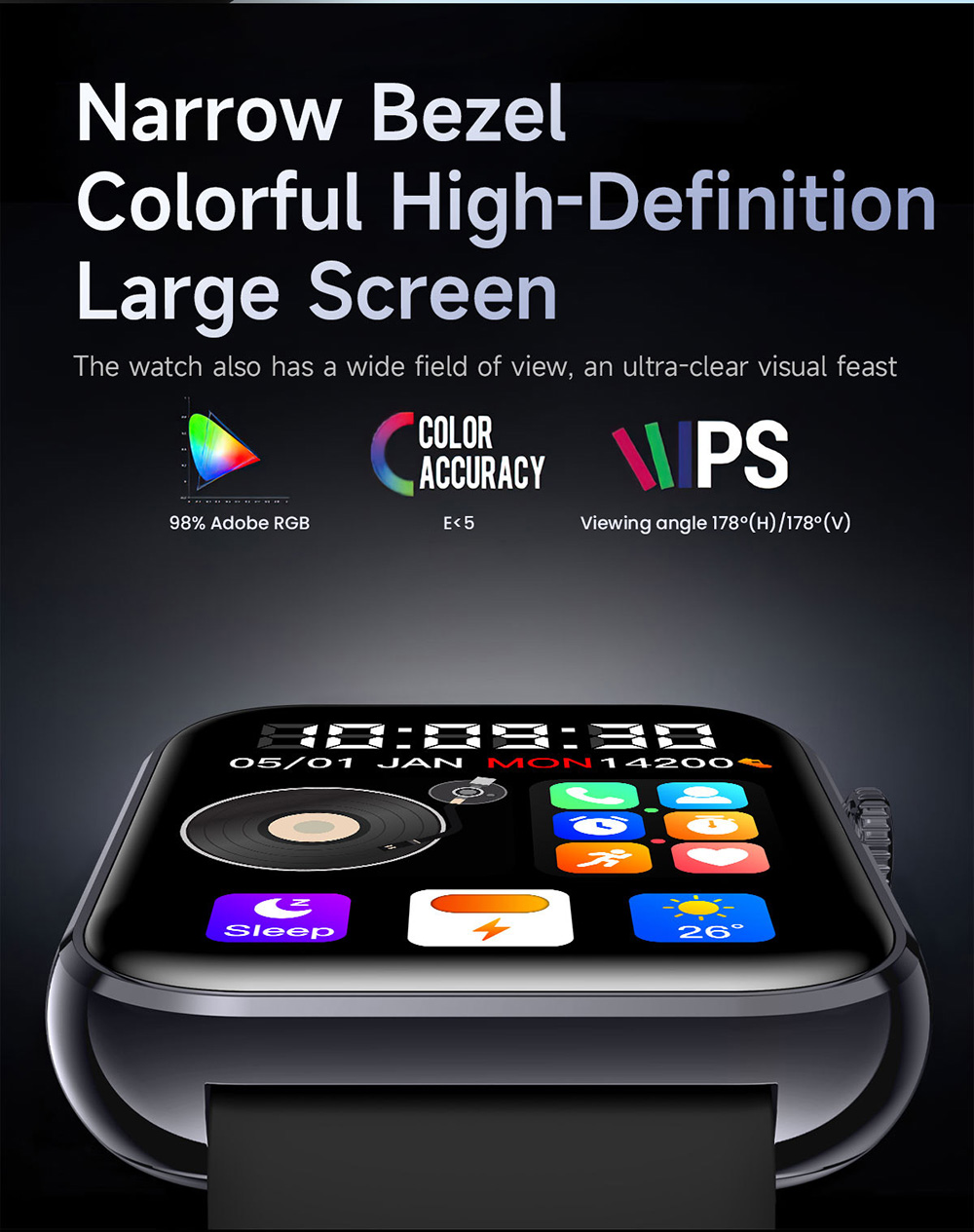 SENBONO M100 Smartwatch, Health Monitoring, DIY Video Dial, Local Music Play, 100+ Sport Modes - Black