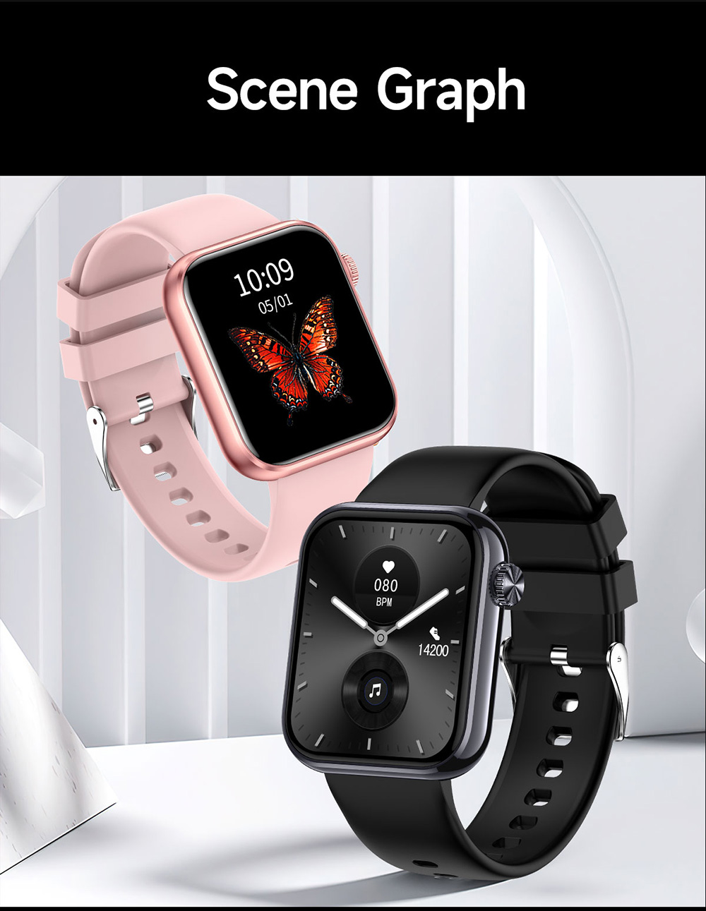 SENBONO M100 Smartwatch, Health Monitoring, DIY Video Dial, Local Music Play, 100+ Sport Modes - Pink