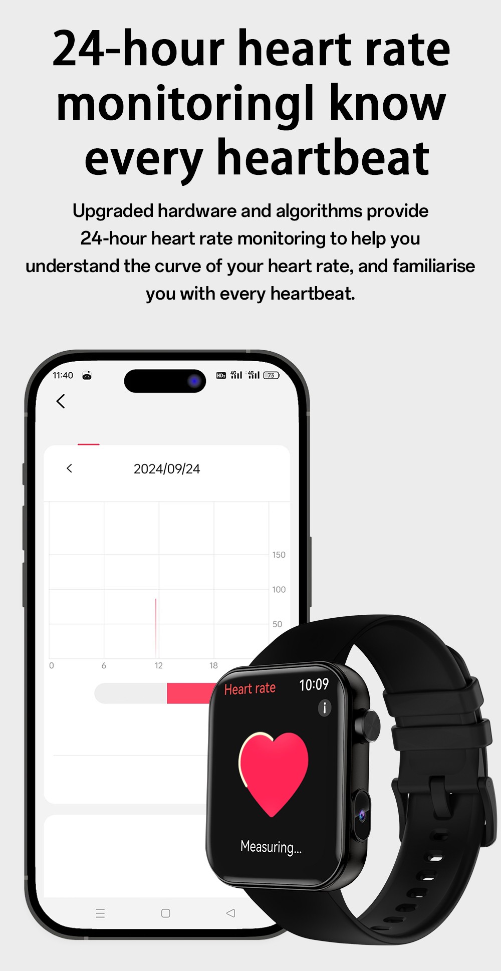 SENBONO P51 Smartwatch, 1.91 inch Screen, Bluetooth Calling, Health Monitoring, Photo & Video Taking - Black