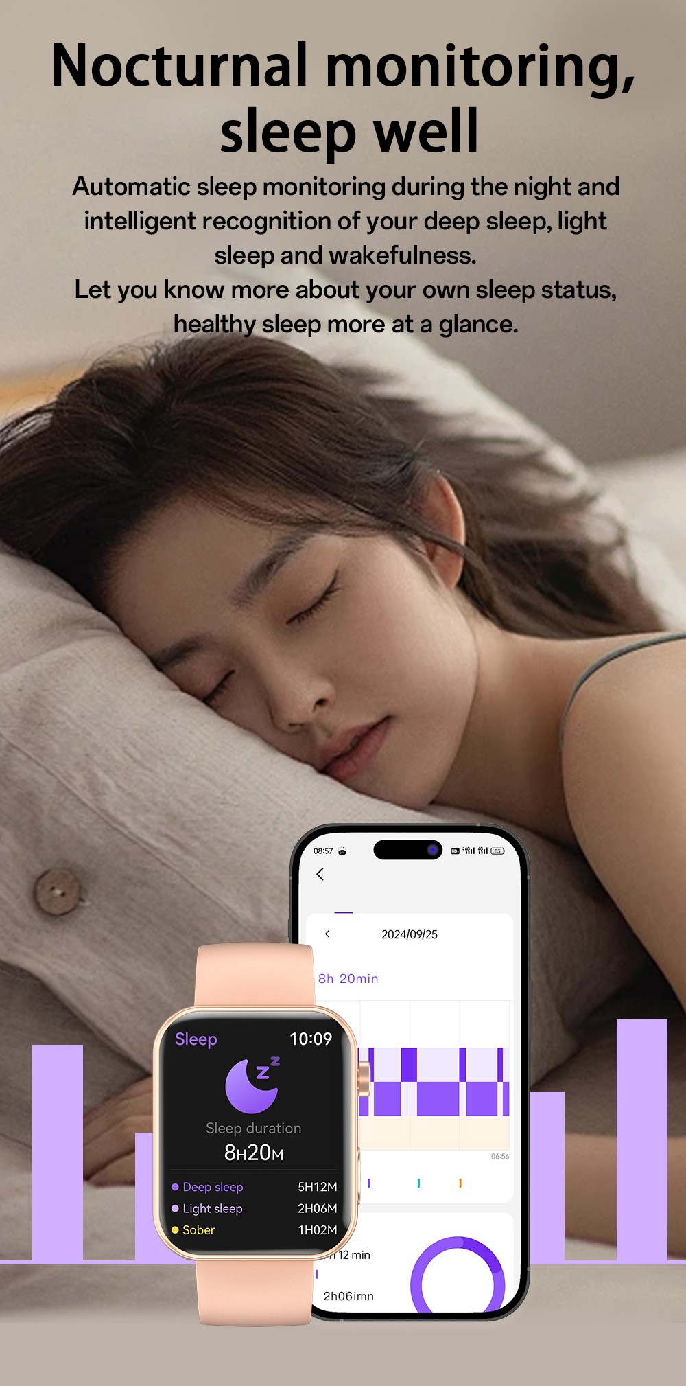 SENBONO P51 Smartwatch, 1.91 inch Screen, Bluetooth Calling, Health Monitoring, Photo & Video Taking - Black