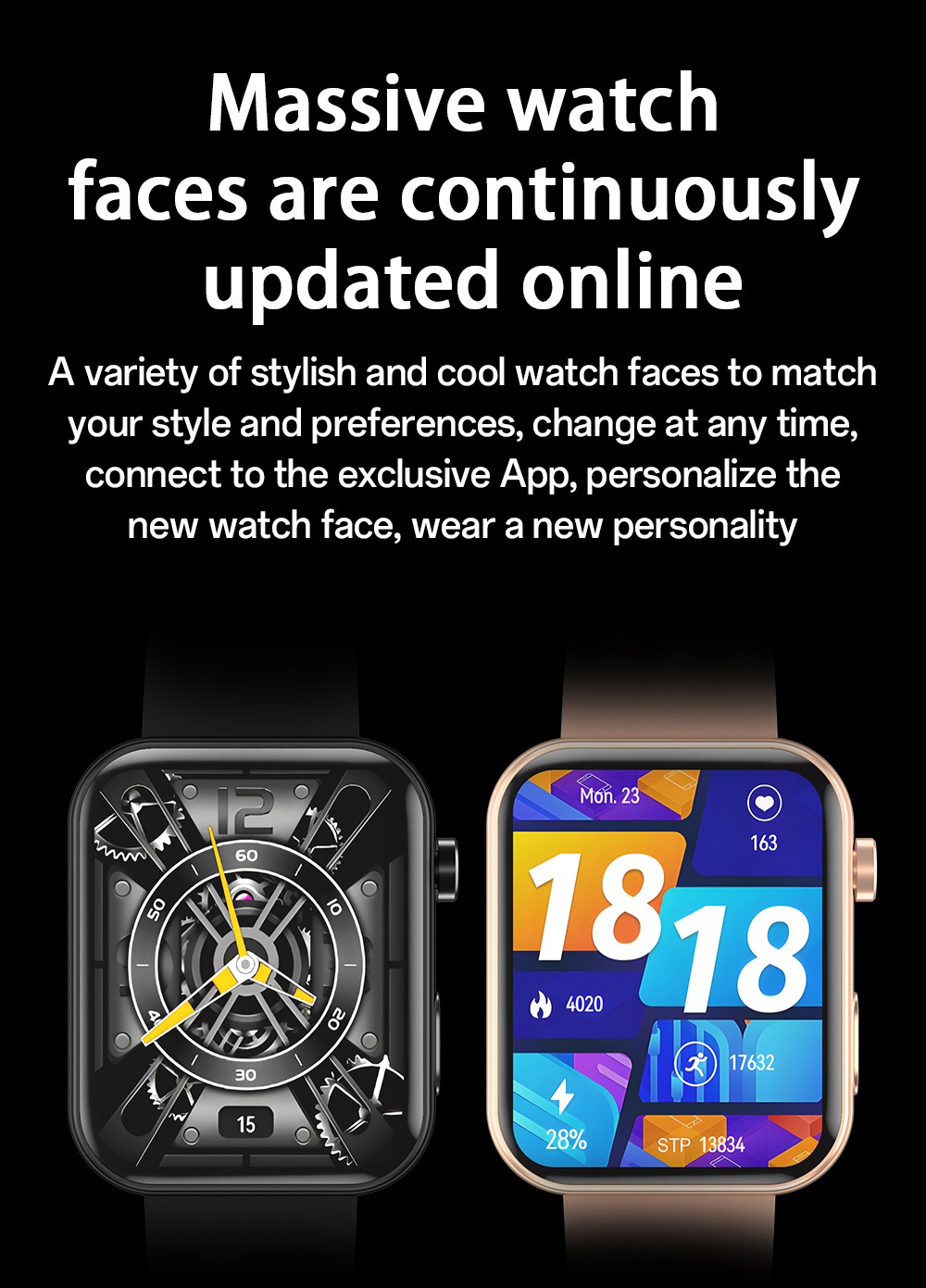 SENBONO P51 Smartwatch, 1.91 inch Screen, Bluetooth Calling, Health Monitoring, Photo & Video Taking - Black