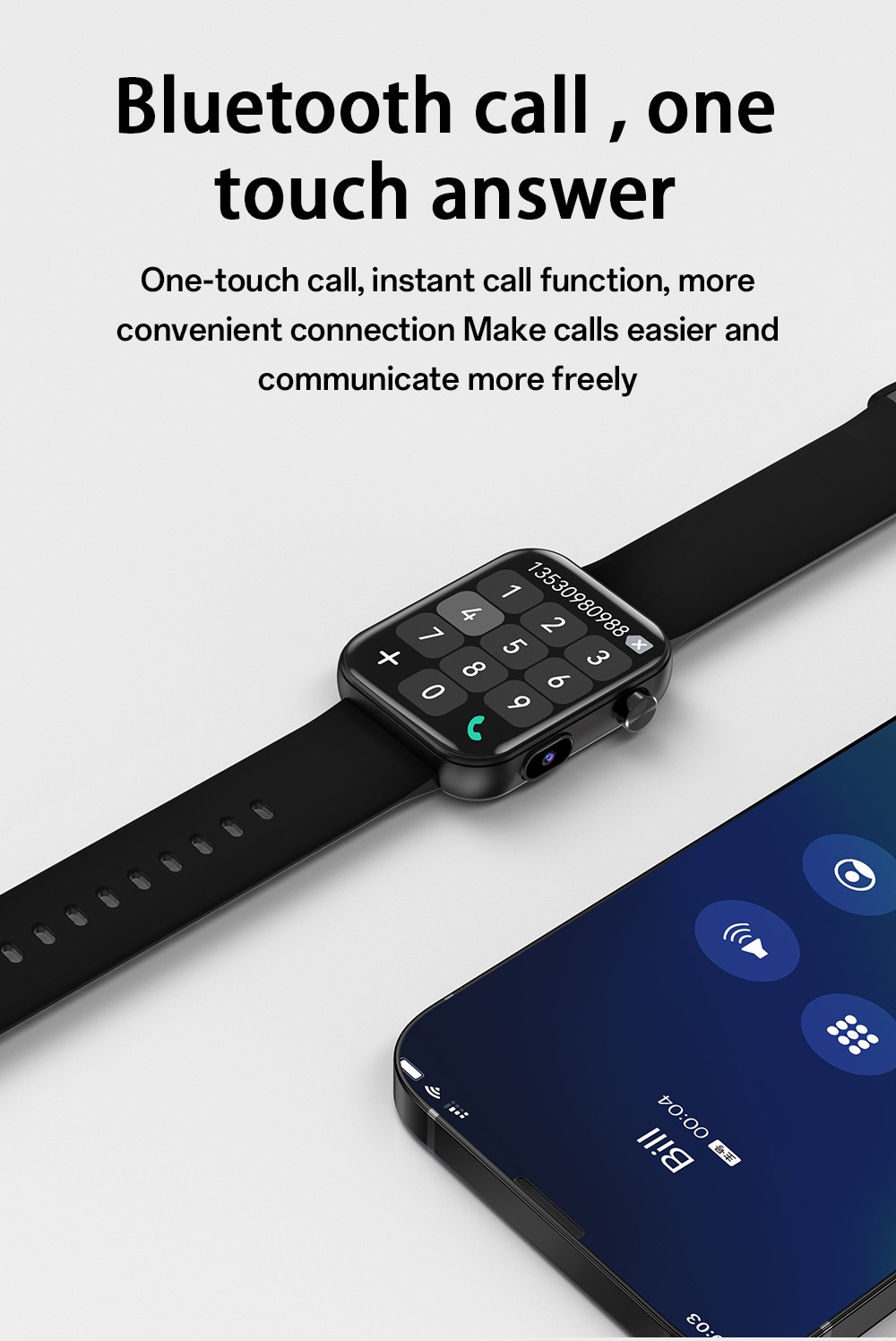 SENBONO P51 Smartwatch, 1.91 inch Screen, Bluetooth Calling, Health Monitoring, Photo & Video Taking - Black