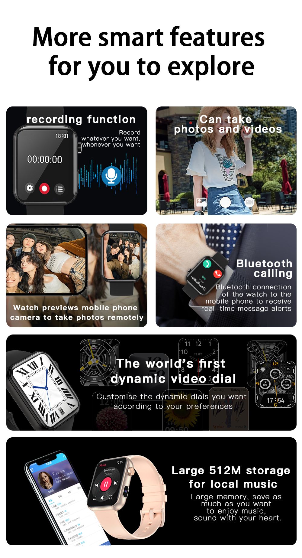 SENBONO P51 Smartwatch, 1.91 inch Screen, Bluetooth Calling, Health Monitoring, Photo & Video Taking - Golden