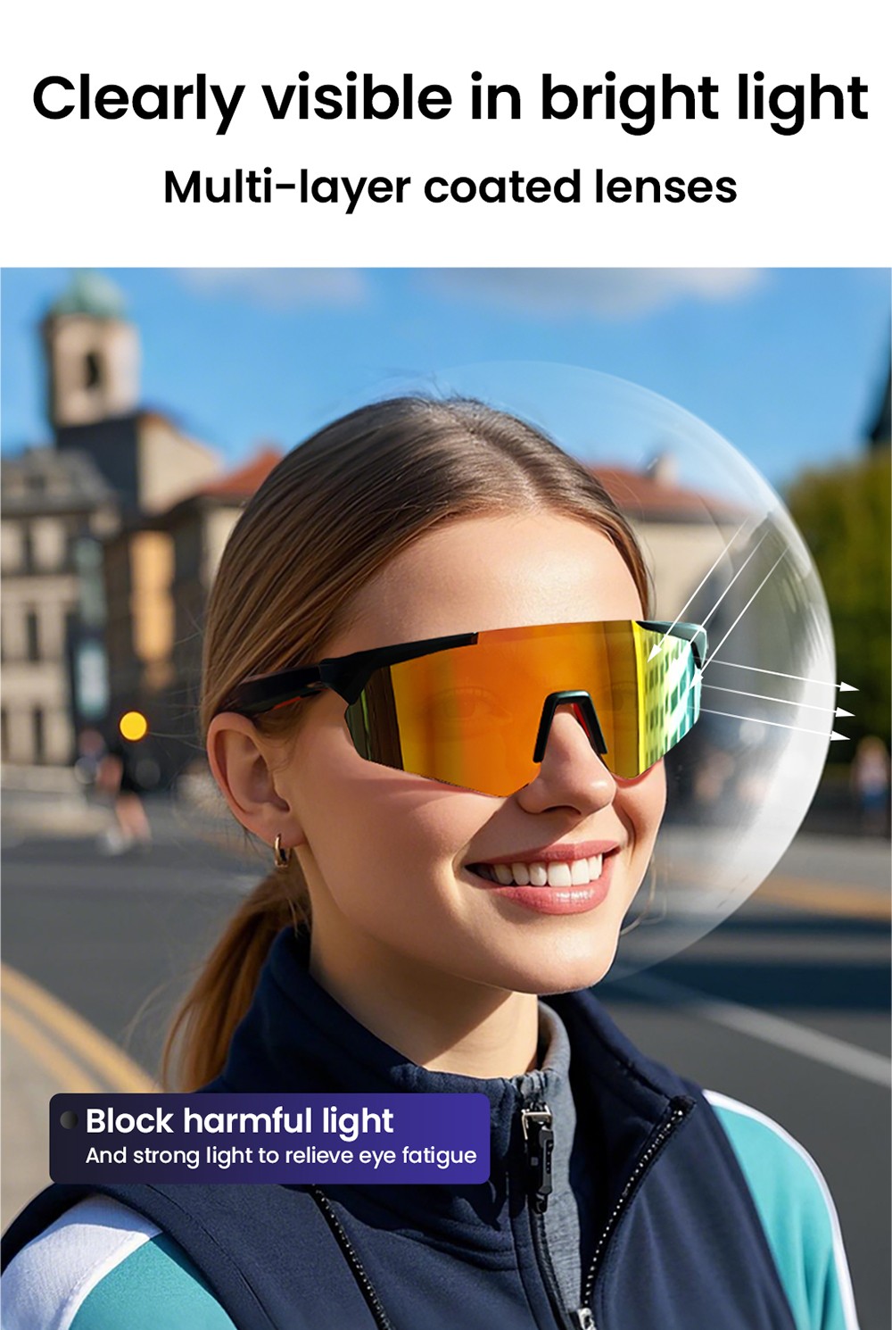 SENBONO QYpro 2 Intelligent Bluetooth Cycling Sunglasses, 6 Hours Battery Life, Al Intelligent Voice Assistant - Black Grey