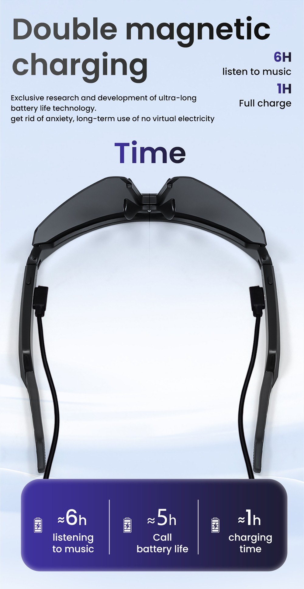 SENBONO QYpro 2 Intelligent Bluetooth Cycling Sunglasses, 6 Hours Battery Life, Al Intelligent Voice Assistant - Black Grey