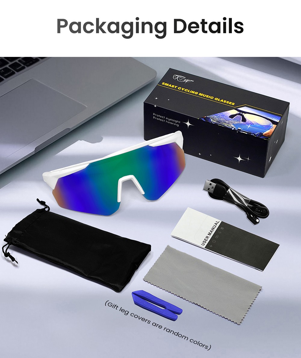 SENBONO QYpro 2 Intelligent Bluetooth Cycling Sunglasses, 6 Hours Battery Life, Al Intelligent Voice Assistant - White Grey