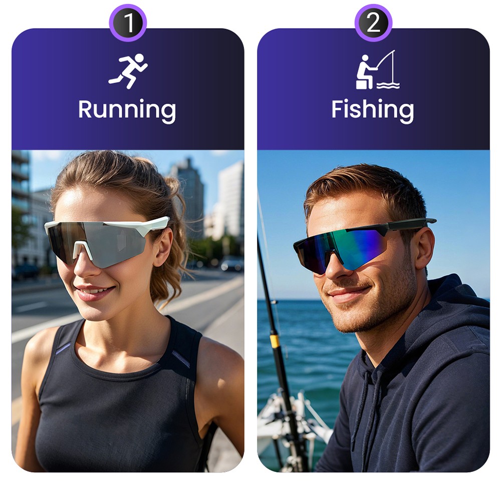 SENBONO QYpro 2 Intelligent Bluetooth Cycling Sunglasses, 6 Hours Battery Life, Al Intelligent Voice Assistant - White Grey