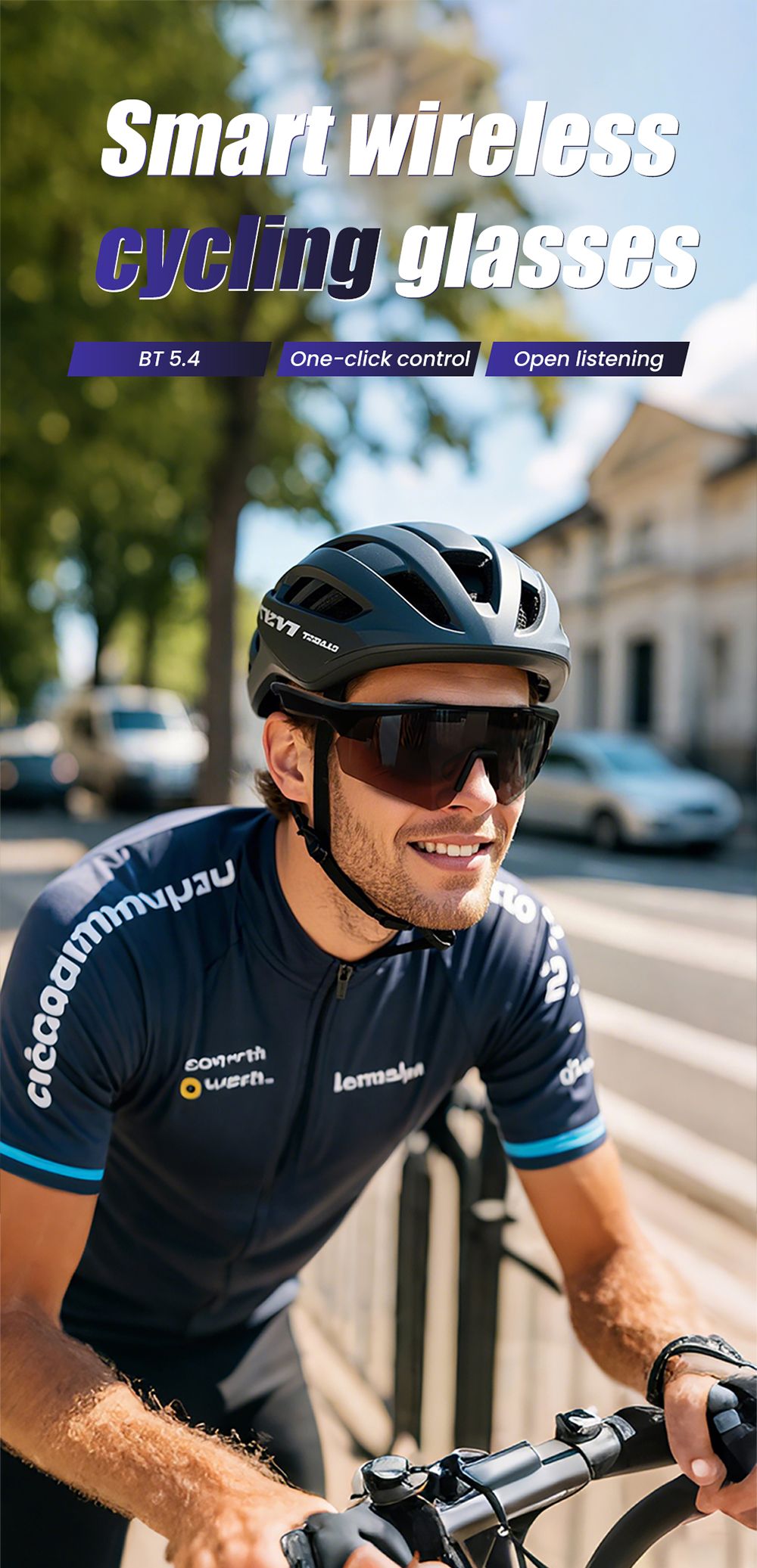 SENBONO QYpro 2 Intelligent Bluetooth Cycling Sunglasses, 6 Hours Battery Life, Al Intelligent Voice Assistant - White Silver