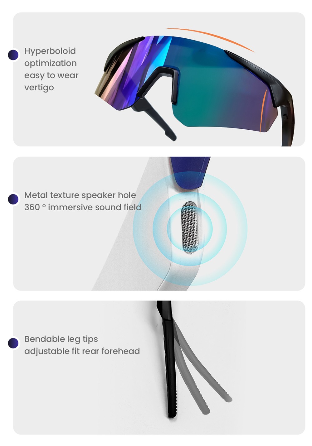 SENBONO QYpro 2 Intelligent Bluetooth Cycling Sunglasses, 6 Hours Battery Life, Al Intelligent Voice Assistant - White Silver