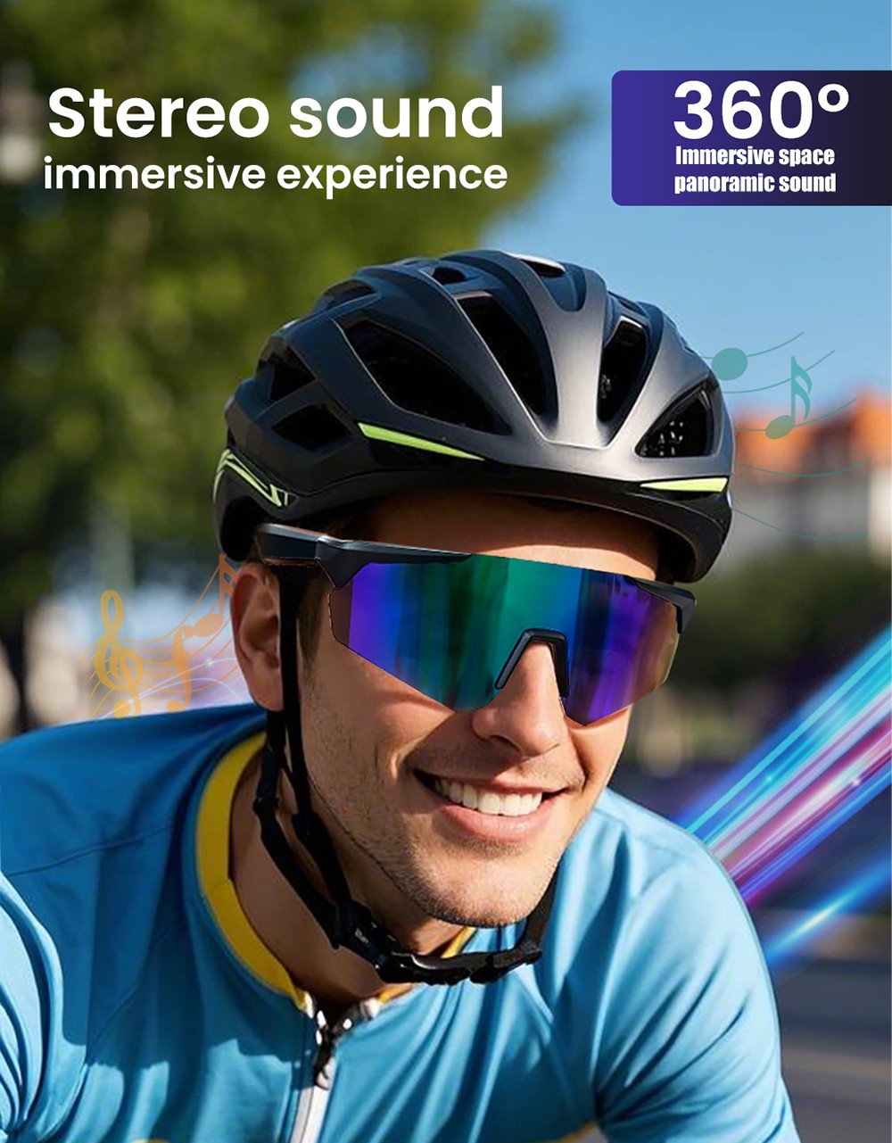 SENBONO QYpro 2 Intelligent Bluetooth Cycling Sunglasses, 6 Hours Battery Life, Al Intelligent Voice Assistant - White Silver