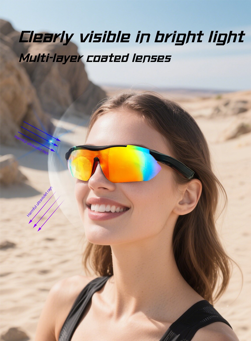 SENBONO QYpro 3 Intelligent Bluetooth Cycling Sunglasses, 6 Hours Battery Life, AI Voice Assistant, One-click Control - White Blue