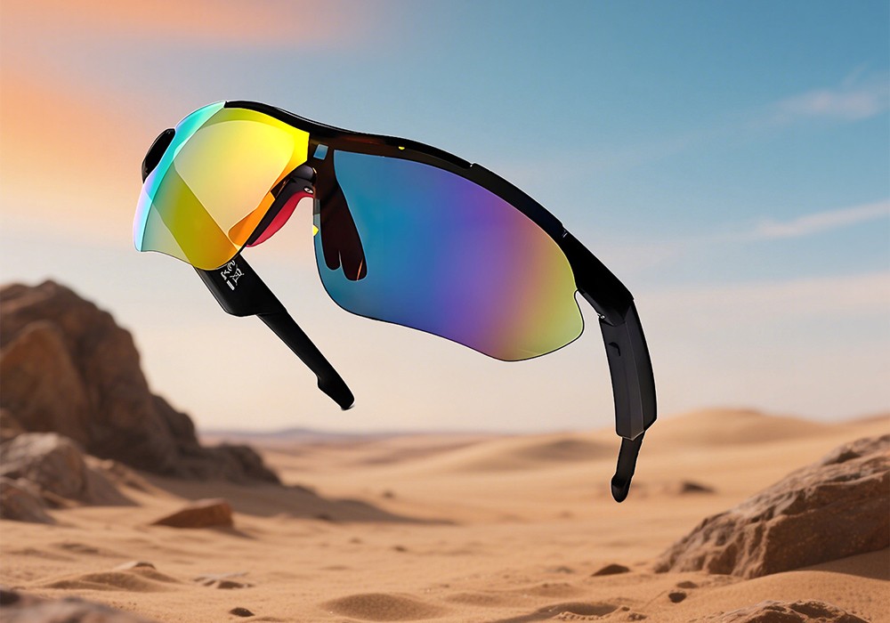 SENBONO QYpro 3 Intelligent Bluetooth Cycling Sunglasses, 6 Hours Battery Life, AI Voice Assistant, One-click Control - White Blue