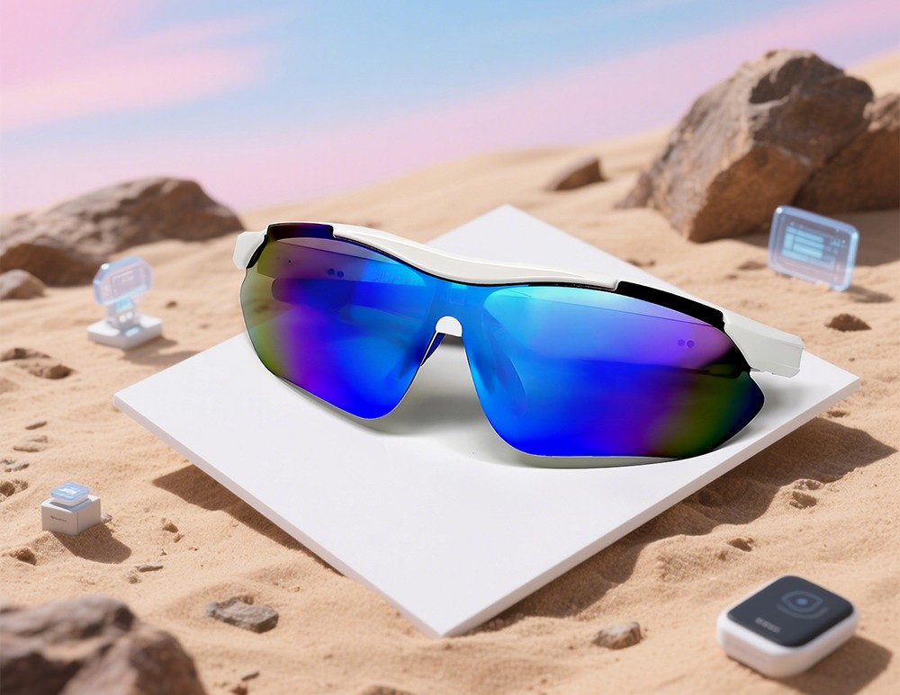 SENBONO QYpro 3 Intelligent Bluetooth Cycling Sunglasses, 6 Hours Battery Life, AI Voice Assistant, One-click Control - White Blue