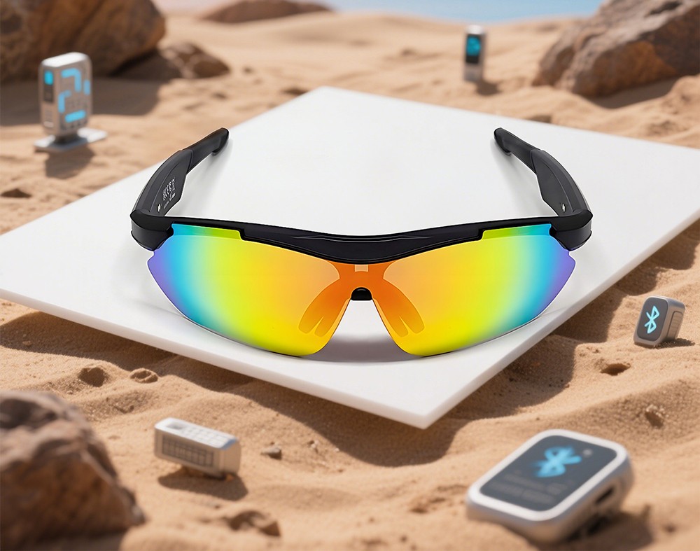 SENBONO QYpro 3 Intelligent Bluetooth Cycling Sunglasses, 6 Hours Battery Life, AI Voice Assistant, One-click Control - White Blue