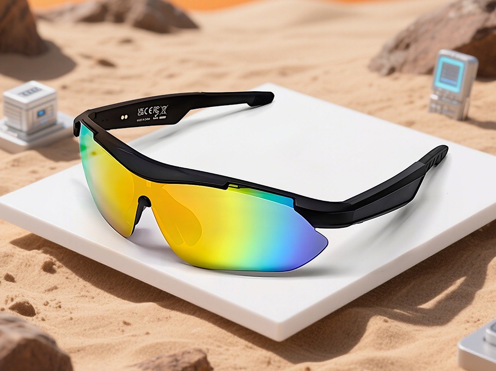 SENBONO QYpro 3 Intelligent Bluetooth Cycling Sunglasses, 6 Hours Battery Life, AI Voice Assistant, One-click Control - White Blue