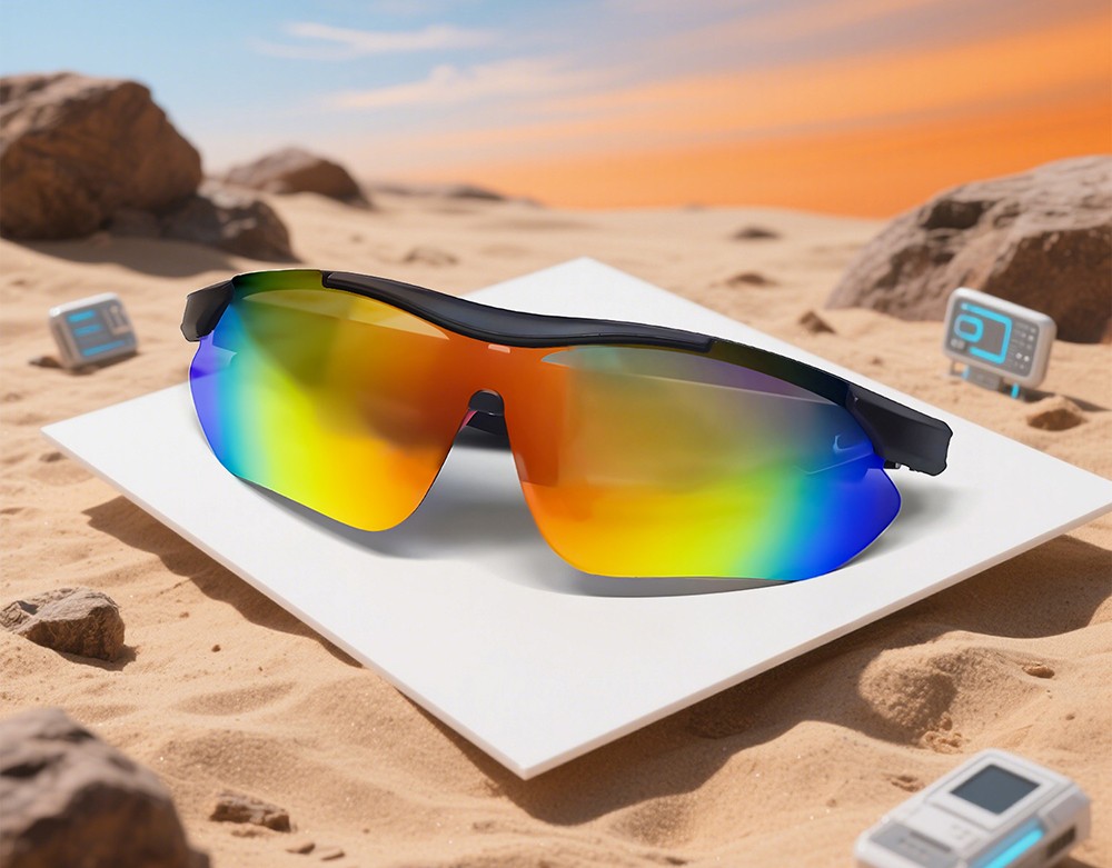 SENBONO QYpro 3 Intelligent Bluetooth Cycling Sunglasses, 6 Hours Battery Life, AI Voice Assistant, One-click Control - White Blue