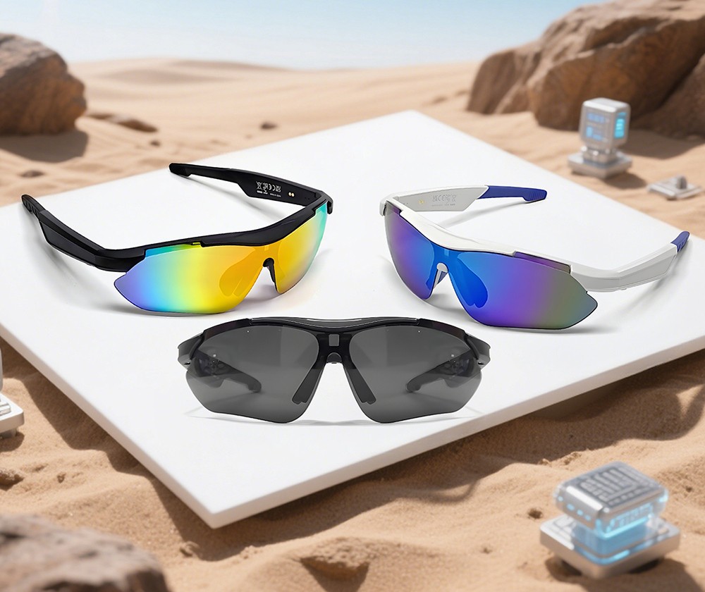 SENBONO QYpro 3 Intelligent Bluetooth Cycling Sunglasses, 6 Hours Battery Life, AI Voice Assistant, One-click Control - White Blue