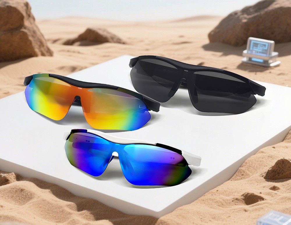 SENBONO QYpro 3 Intelligent Bluetooth Cycling Sunglasses, 6 Hours Battery Life, AI Voice Assistant, One-click Control - White Blue