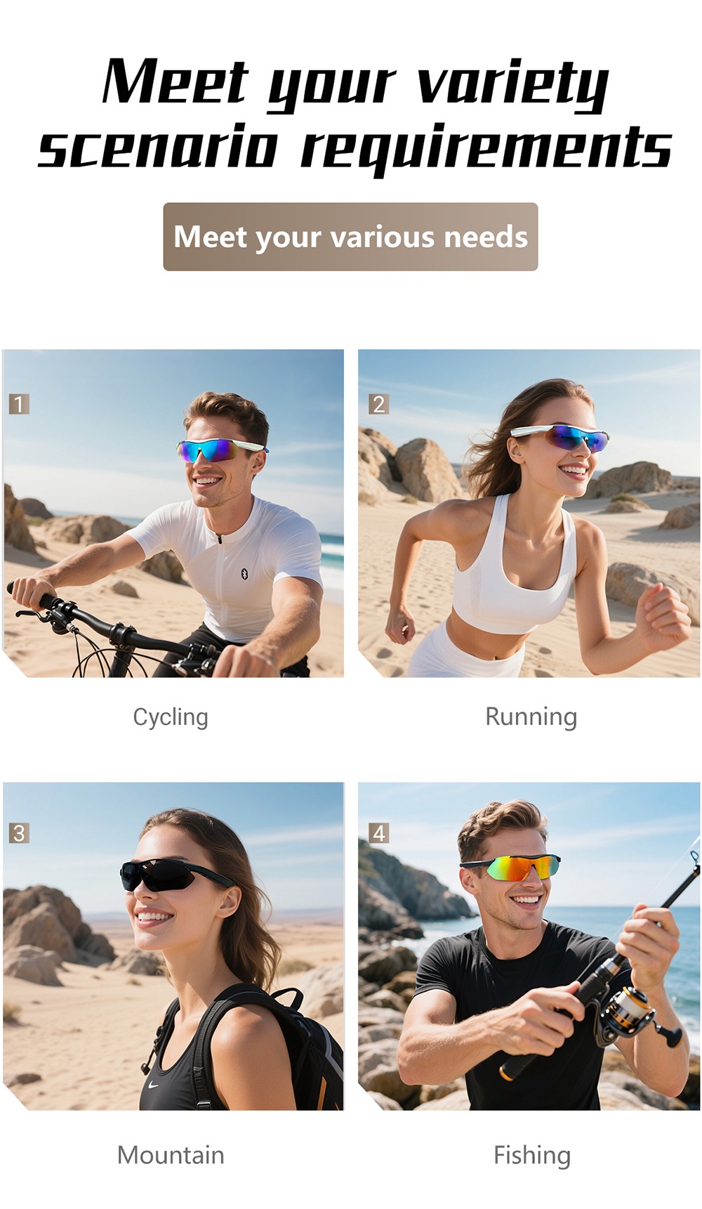 SENBONO QYpro 3 Intelligent Bluetooth Cycling Sunglasses, 6 Hours Battery Life, AI Voice Assistant, One-click Control - White Blue