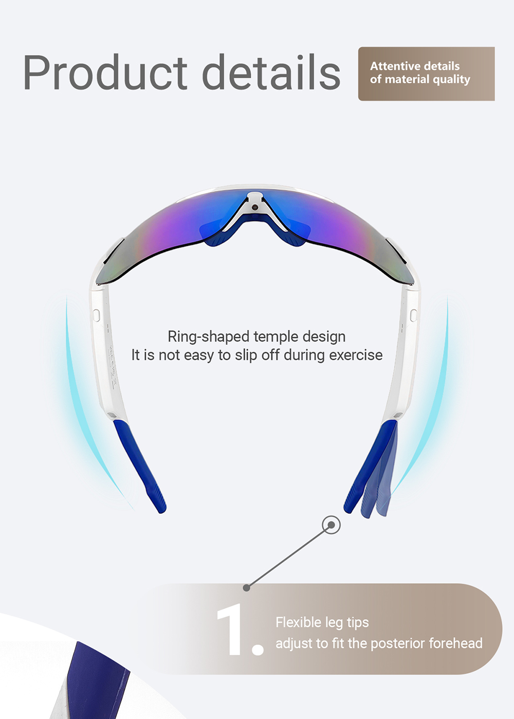 SENBONO QYpro 3 Intelligent Bluetooth Cycling Sunglasses, 6 Hours Battery Life, AI Voice Assistant, One-click Control - White Blue