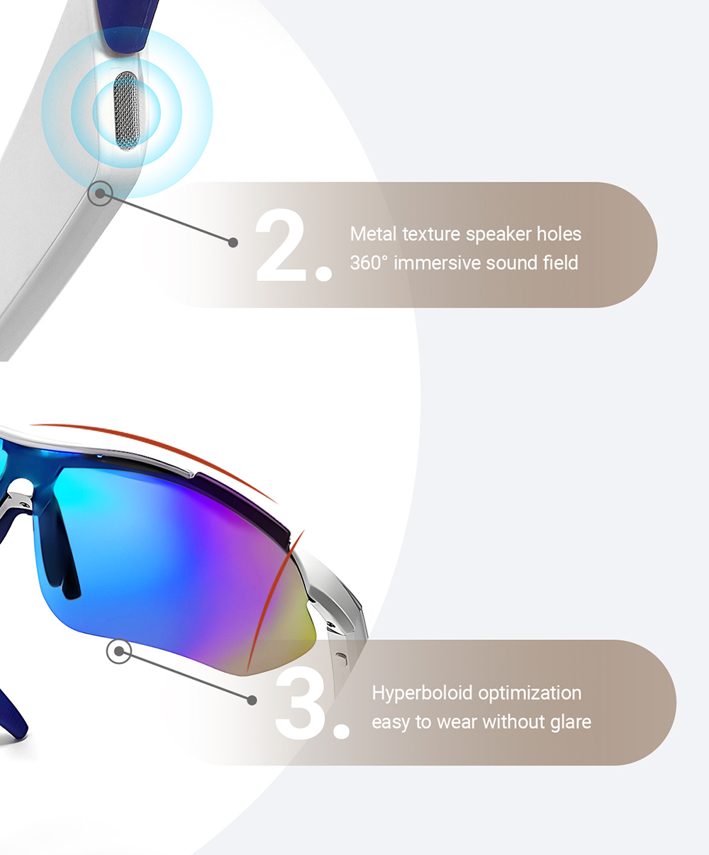 SENBONO QYpro 3 Intelligent Bluetooth Cycling Sunglasses, 6 Hours Battery Life, AI Voice Assistant, One-click Control - White Blue