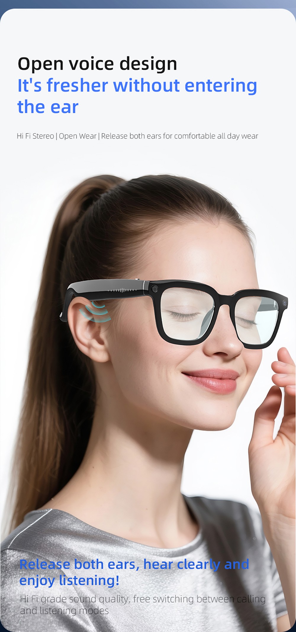 SENBONO V03 Smart Glasses, Al Assistant, HD Image Shooting, ENC Intelligent Noise Reduction Calling