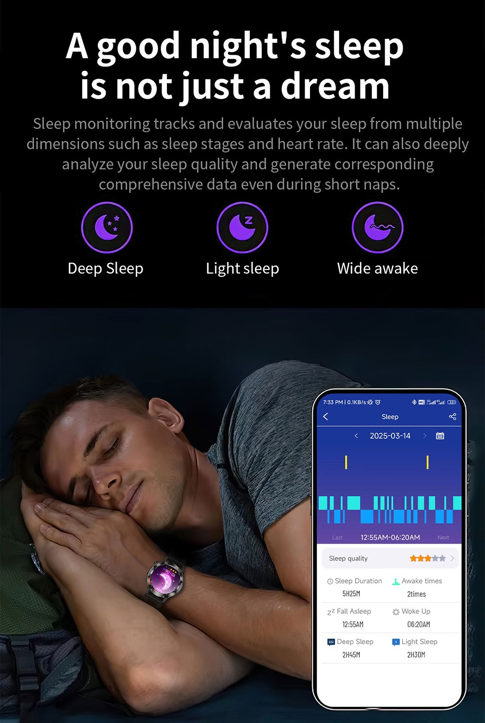SENBONO V37Z Smartwatch, DIY Video Watch Dial, 100+ Sports Modes, Health Monitoring, Bluetooth Calling, IP68 Waterproof - Black