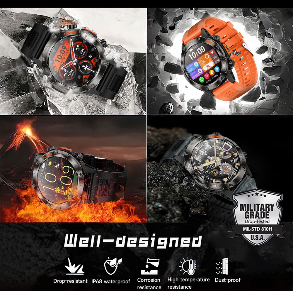 SENBONO V37Z Smartwatch, DIY Video Watch Dial, 100+ Sports Modes, Health Monitoring, Bluetooth Calling, IP68 Waterproof - Black