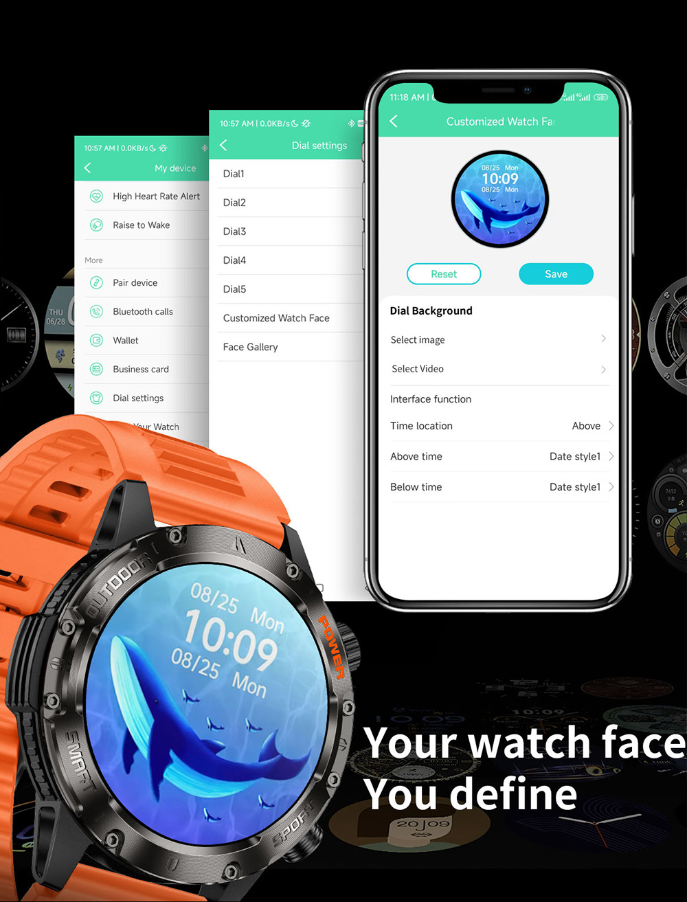 SENBONO V37Z Smartwatch, DIY Video Watch Dial, 100+ Sports Modes, Health Monitoring, Bluetooth Calling, IP68 Waterproof - Black