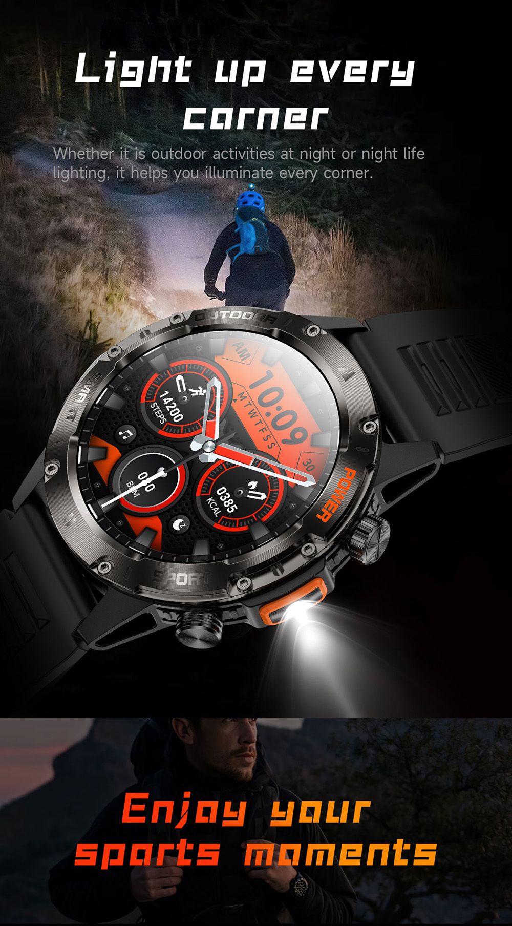 SENBONO V37Z Smartwatch, DIY Video Watch Dial, 100+ Sports Modes, Health Monitoring, Bluetooth Calling, IP68 Waterproof - Camouflage