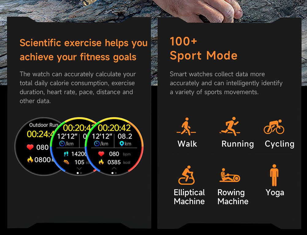 SENBONO V37Z Smartwatch, DIY Video Watch Dial, 100+ Sports Modes, Health Monitoring, Bluetooth Calling, IP68 Waterproof - Camouflage