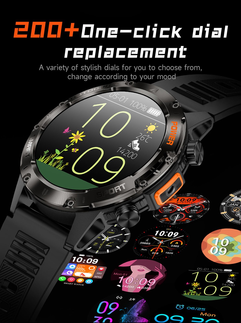 SENBONO V37Z Smartwatch, DIY Video Watch Dial, 100+ Sports Modes, Health Monitoring, Bluetooth Calling, IP68 Waterproof - Green