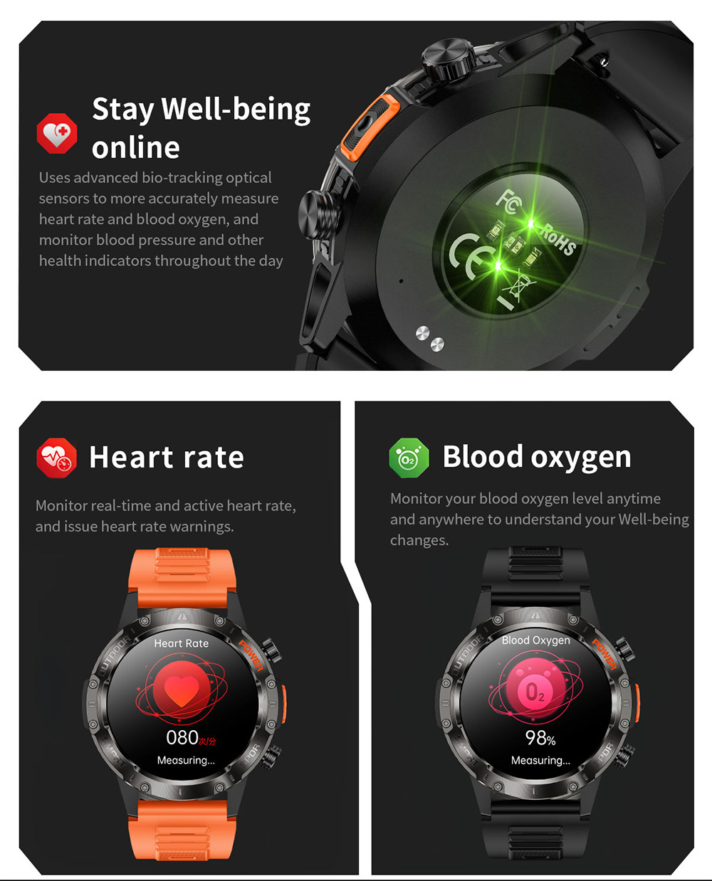 SENBONO V37Z Smartwatch, DIY Video Watch Dial, 100+ Sports Modes, Health Monitoring, Bluetooth Calling, IP68 Waterproof - Green